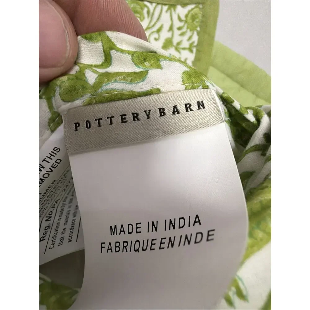 2 Vintage Pottery Barn Quilted Standard Shams Green White Floral Vine